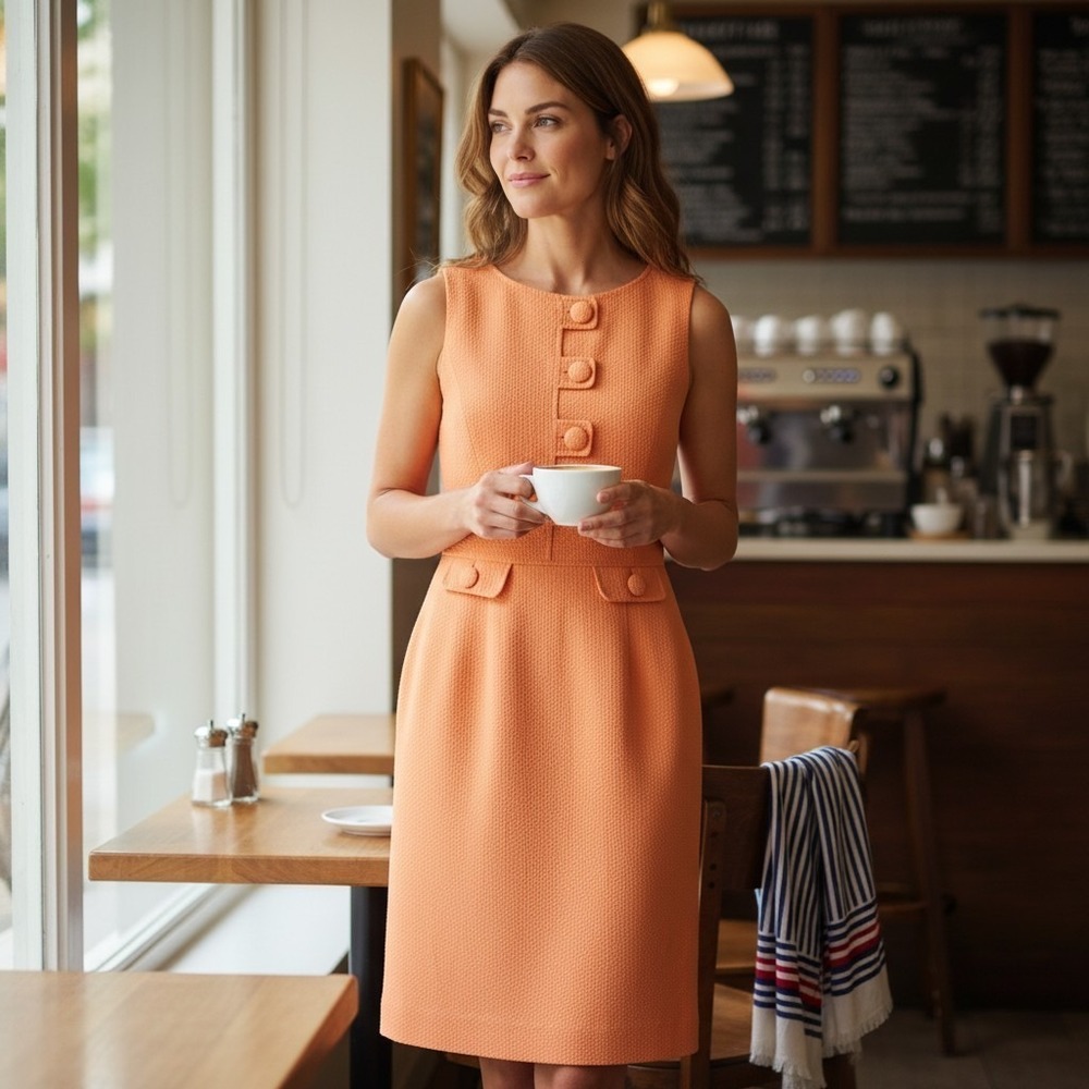 Per Se Orange Textured Long Sleeve-Look Shift Dress